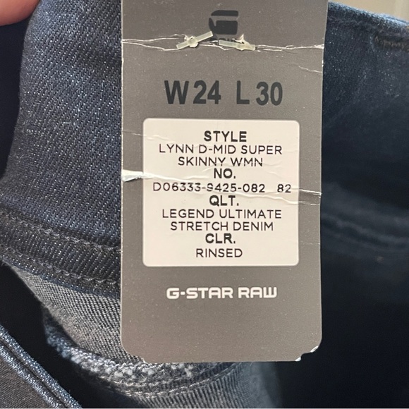 G-Star RAW Lynn Mid Rise Super Skinny Dark Rinsed Stretch Jeans 24x30 - Picture 2 of 8